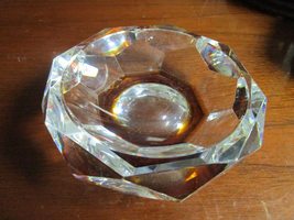 Bohemian Crystal Ashtray Clear and Amber Faceted Round 5 &quot; - £42.85 GBP