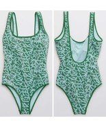 Aerie Green Metallic Coral Print One Piece Swimuit Size Large Long - $34.19 CAD