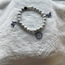Charm bracelet, rhinestone charms, white beads, synthetic howlite - £12.98 GBP