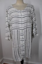 Pure J Jill L White Gray Stripe Cotton Linen Button-Front Tunic Top Dress - £22.35 GBP