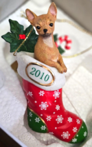 Chihuahua Christmas Stocking Ornament Hanging Red &amp; Green 2010 Danbury Mint - £10.27 GBP