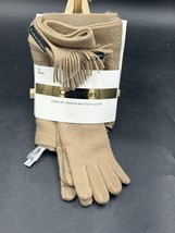 Calvin Klein 2 Piece Set muffler and Touch Gloves Women&#39;s Tan NEW - £11.61 GBP