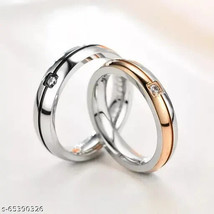 2Pcs/Pair Heart Engagement Wedding Love Promise Rings Couples Kundan Jewelry Sew - £4.66 GBP