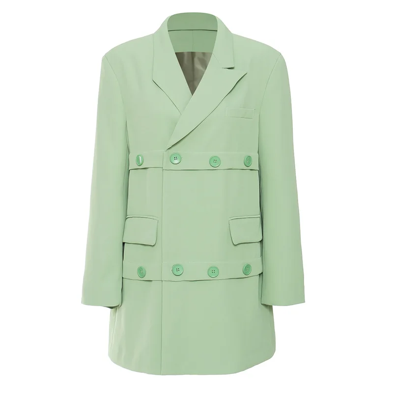 YUERWANG Women Blazer Temperament Grass Green Cut off Layered Long Ladies Suit C - £201.14 GBP