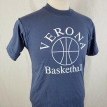 Vintage Verona Basketball T-Shirt Medium Blue Crew 50/50 Single Stitch Made USA - £15.22 GBP