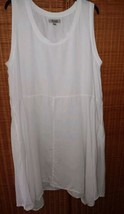 FLAX Lithuania Large Linen White Sleeveless Midi Dress Asymmetric Hem - £44.61 GBP