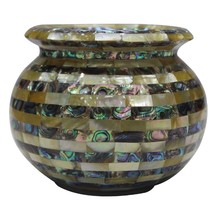 4 Inches Marble Pickle Vase Mother of Pearl Overlay Work Flower Pot for Kitchen - £158.27 GBP
