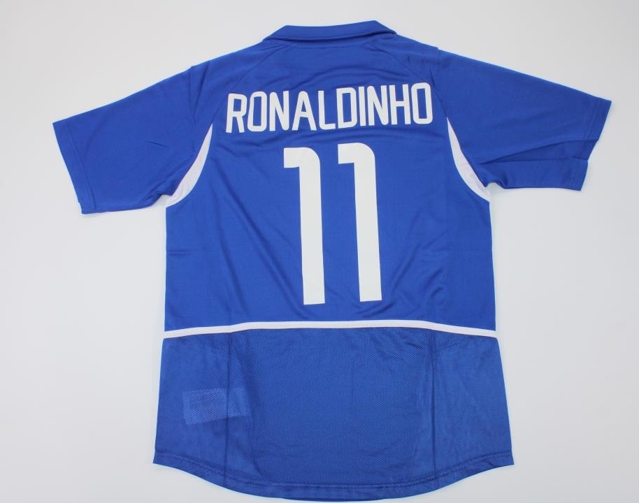 brazil jersey 2002 shirt ronaldinho world cup short sleeve away blue