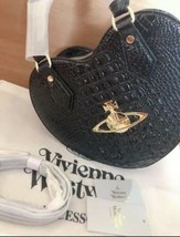 Vivienne Westwood Heart Shaped Croco Style Shoulder Bag BLACK gift hand bag - £304.07 GBP
