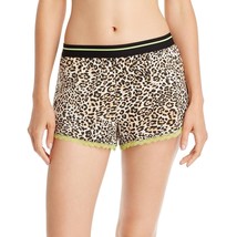 PJ Salvage Womens Pajama Shorts Leopard Print Lace Trim Lightweight Soft Beige L - $19.24