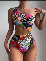 Women&#39;s Cartoon One Shoulder Cut Out One Piece Swimsuit - - £15.98 GBP