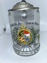 Kingdom Of Bavaria Coat Of Arms Beer Stein Mug Glass ALWE  Lidded 1835-1918 14OZ - £27.75 GBP