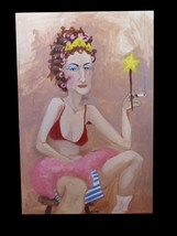 Signed Painting- Grandma Fairy - 3&#39;x2&#39; - birthday gift - curlers and crown - gay - £279.25 GBP