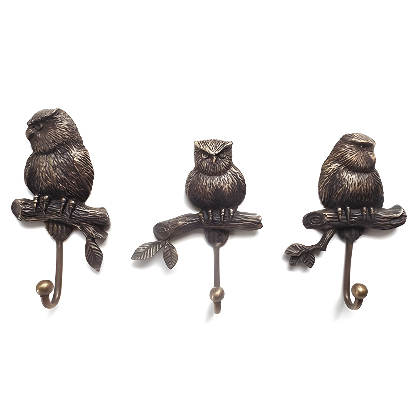 set of Solid Brass Clothes Hook set 7.8&quot; Vintage Pants Hanger Owl Wall M... - $63.00+