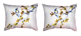 Pair of Betsy Drake Bird &amp; Forsythia No Cord Pillows 16 Inch X 20 Inch - £63.31 GBP