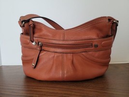 Tignanello Orange Tangerine Pumpkin Pebbled Leather Hobo Shoulder Bag Purse Tote - $23.70