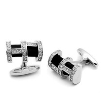 LO2629 - Rhodium Brass Cufflink with Top Grade Crystal  in Clear - $26.49