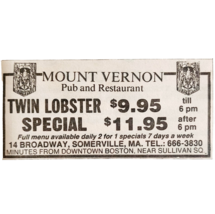 1993 Mount Vernon Pub Restaurant Advertisement Somerville Massachusetts ... - $380.53 MXN