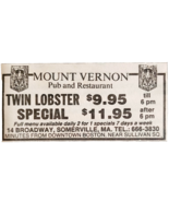 1993 Mount Vernon Pub Restaurant Advertisement Somerville Massachusetts ... - $27.56 CAD