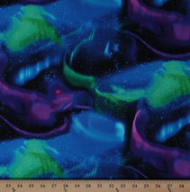 Northern Lights Aurora Borealis Night Sky Stars Cotton Fabric Print BTY D763.59 - $13.95