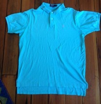 Vintage 90s USA Made Ralph Lauren Classic Polo Turquoise Blue Collar Shirt XL - $49.49