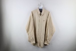 Vtg 90s Tommy Hilfiger Mens Large Distressed Collared Button Down Shirt Beige - £31.61 GBP