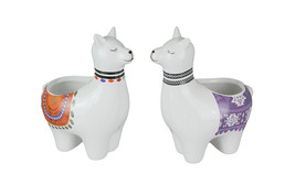 Scratch &amp; Dent Set of 2 Hand Painted Llama Dolomite Ceramic Mini Planters - £19.56 GBP