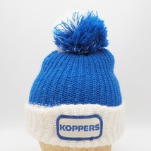 Vtg Koppers Stocking Ski Cap Hat Beanie Blue White Pom - £15.57 GBP
