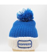 Vtg Koppers Stocking Ski Cap Hat Beanie Blue White Pom - £15.47 GBP