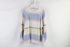 Vintage 90s Streetwear Womens Medium Striped Pastel Ribbed Knit Crewneck Sweater - £39.27 GBP