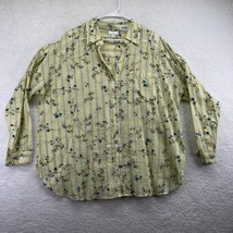 J Jill Womens Button Front Blouse Size XL Yellow Floral Long Sleeves Ove... - $24.74