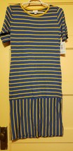 Lula Roe Julia Dress (New) M Blue W/ Yellow Stripes Dress - £37.63 GBP