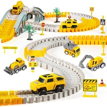 260 Pcs Construction Race Tracks For Kids Toys, 2 Electric Cars, 4 Construction  - £33.81 GBP