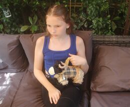 Black Faced Sheep shaped shoulder or hand bag fitted with a tartan coat - $40.00