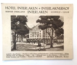 Vintage WW2 Era Advertising Card Hotel Interlaken Switzerland Printed In German - £16.19 GBP