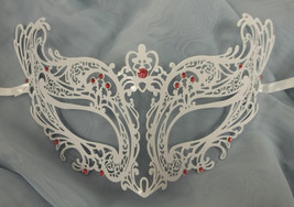 Royal White Pink Crystals Laser Cut Venetian Masquerade Metal Filigree Mask - £10.05 GBP