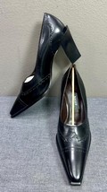 BALLY Rezat Black Leather Pumps Heel Shoes Size 7 M Made in Switzerland - £11.67 GBP