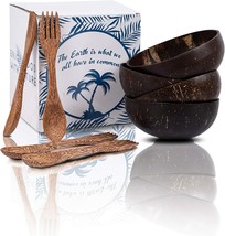 Organic Coconut Bowls And Wooden Spoon And Fork Set NEW - £18.49 GBP