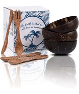 Organic Coconut Bowls And Wooden Spoon And Fork Set NEW - £18.20 GBP