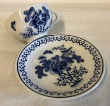 Teacup And Saucer Fine Porcelain Blue Butterfly Flower Bird Design Chinese - £23.79 GBP