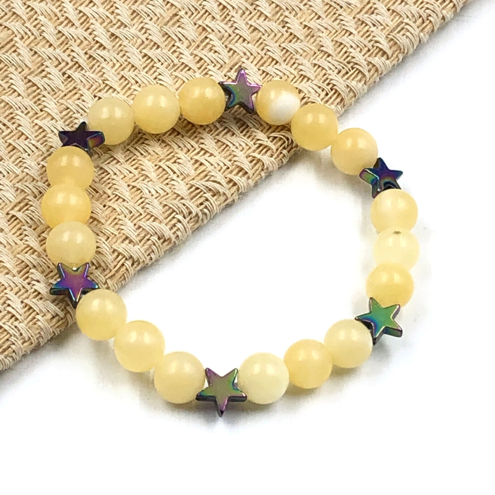 Primary image for Natural Yellow Calsite & Hematite 8 mm Bead 7.5" Stretch Bracelet SSB-65