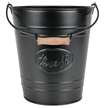 Farmhouse Bathroom Trash Can - Decorative Rustic Black Trash Can Bucket With Woo - £41.55 GBP