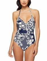 MSRP $124 Vince Camuto Zen Garden V-Neck Wrap Tie One-Piece Deep Sea Size 4 - £47.64 GBP