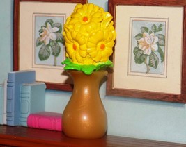 Barbie Yellow Flower bunch with gold vase potted flowers fits loving family - £4.66 GBP