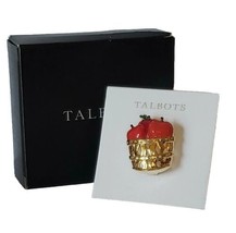 Talbots Basket Of Apples Brooch Red Enameled Gold Tone Pin Rhinestone Jewelry - £27.89 GBP