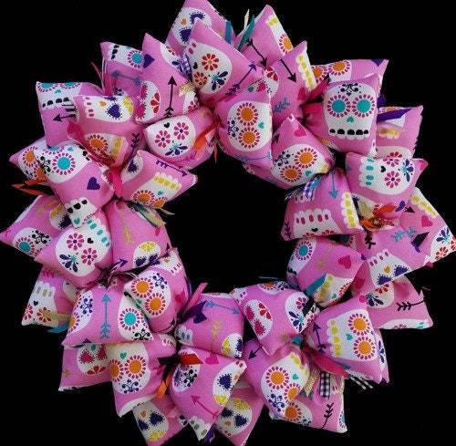 Pink Colorful Sugar Skulls in Pink for Día de los Muertos Home or Door Decor - $51.00