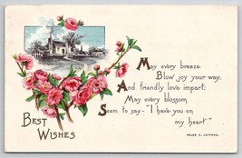 Best Wishes Pink Flowers Jeffers Poem 1915 Davidson Sheridan WY Postcard A33 - £4.74 GBP