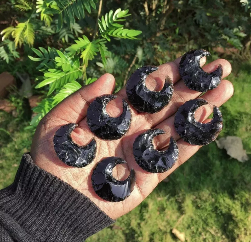Bulk Obsidian Crescent Moon Pendants - Carved Gemstones for Jewelry &amp; He... - $19.80+