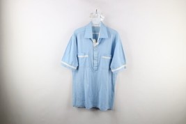 Vintage 70s Streetwear Mens Large Distressed Collared Polo Shirt Carolina Blue - £31.11 GBP