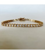 S Link Tennis Bracelet Gold Tone Metal Round Clear Crystal Rhinestones 7... - $41.03 CAD